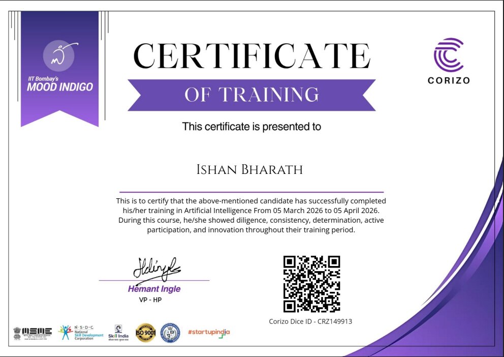 Corizo AI/ML certificate